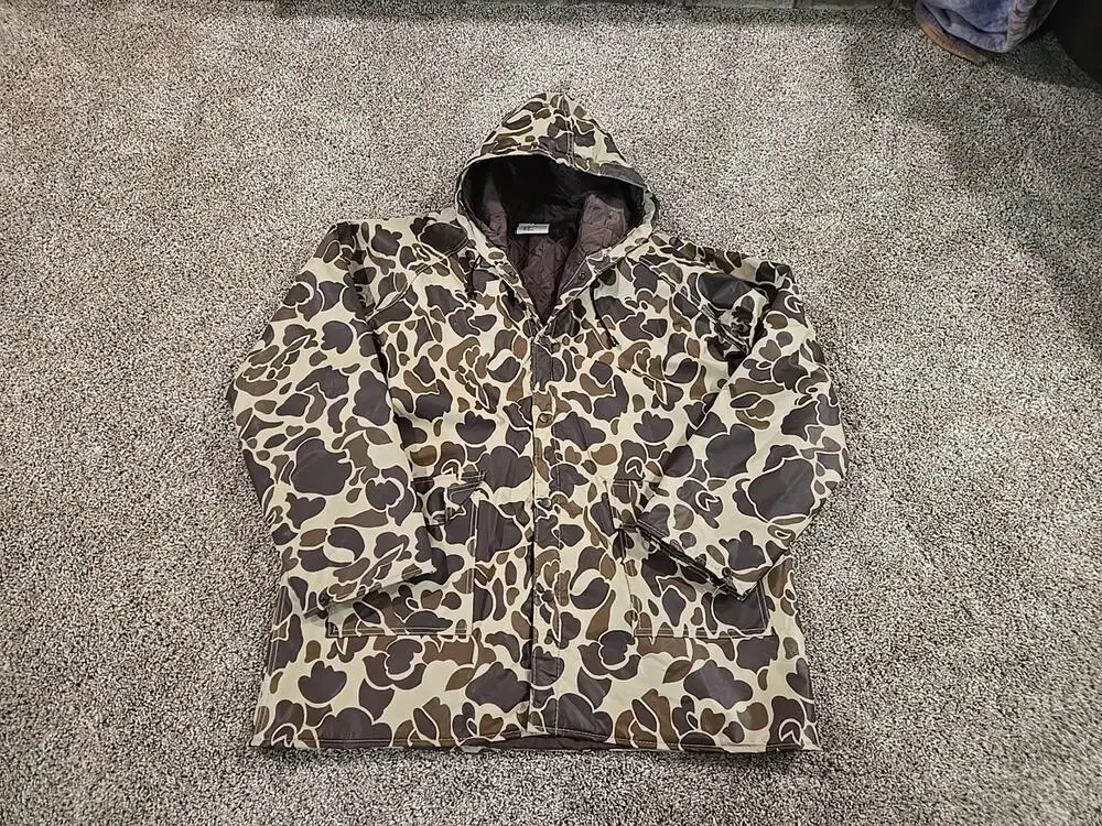Winchester NOS Vtg 80s Frog Skin Camo Duck Hunting Parka Jacket Mens Sz Large